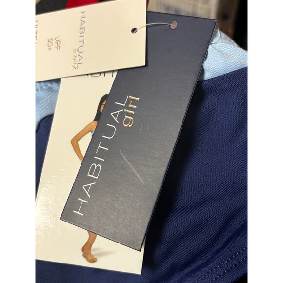 Habitual Swim Kids Color Block 2pc Swimsuit 12 Blue Red UPF 50+ Beach Vacation - Picture 6 of 8